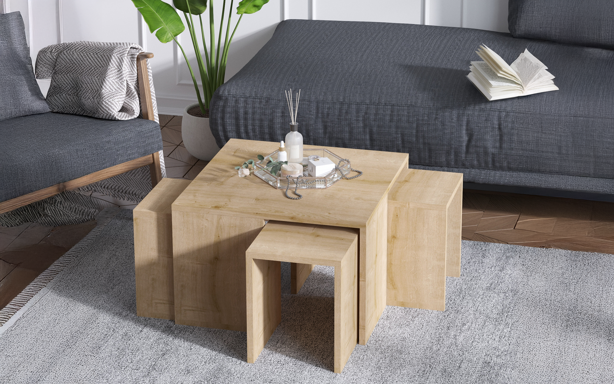 Set masute de cafea Savona, stejar safir  1